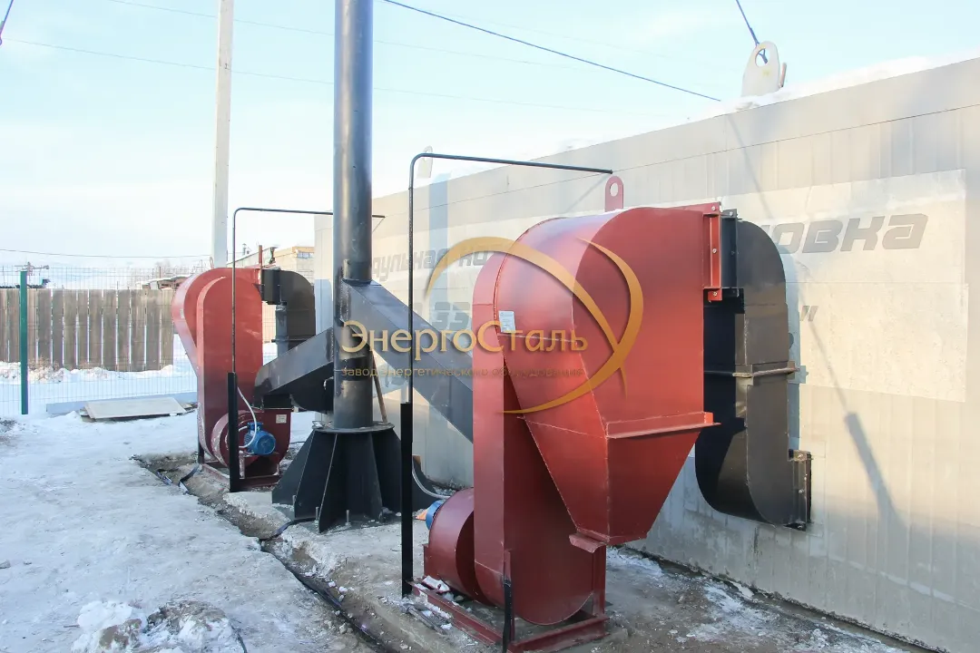 Система дымоудаления блочно-модульной котельной 0,5МВт: дымосос, дутьевой вентилятор, мультициклон — котельный завод ЭнергоСталь