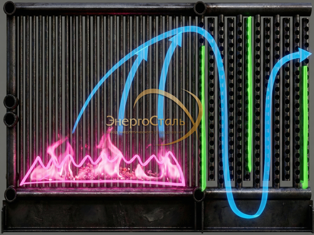 Разрез двухходового котла КВр